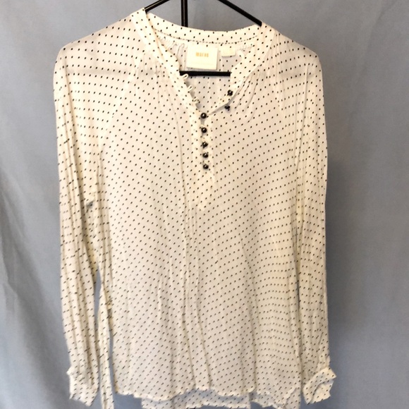 Maeve Tops - Maeve (Anthropologie) semi sheet cream and black polka dot blouse w attached tie